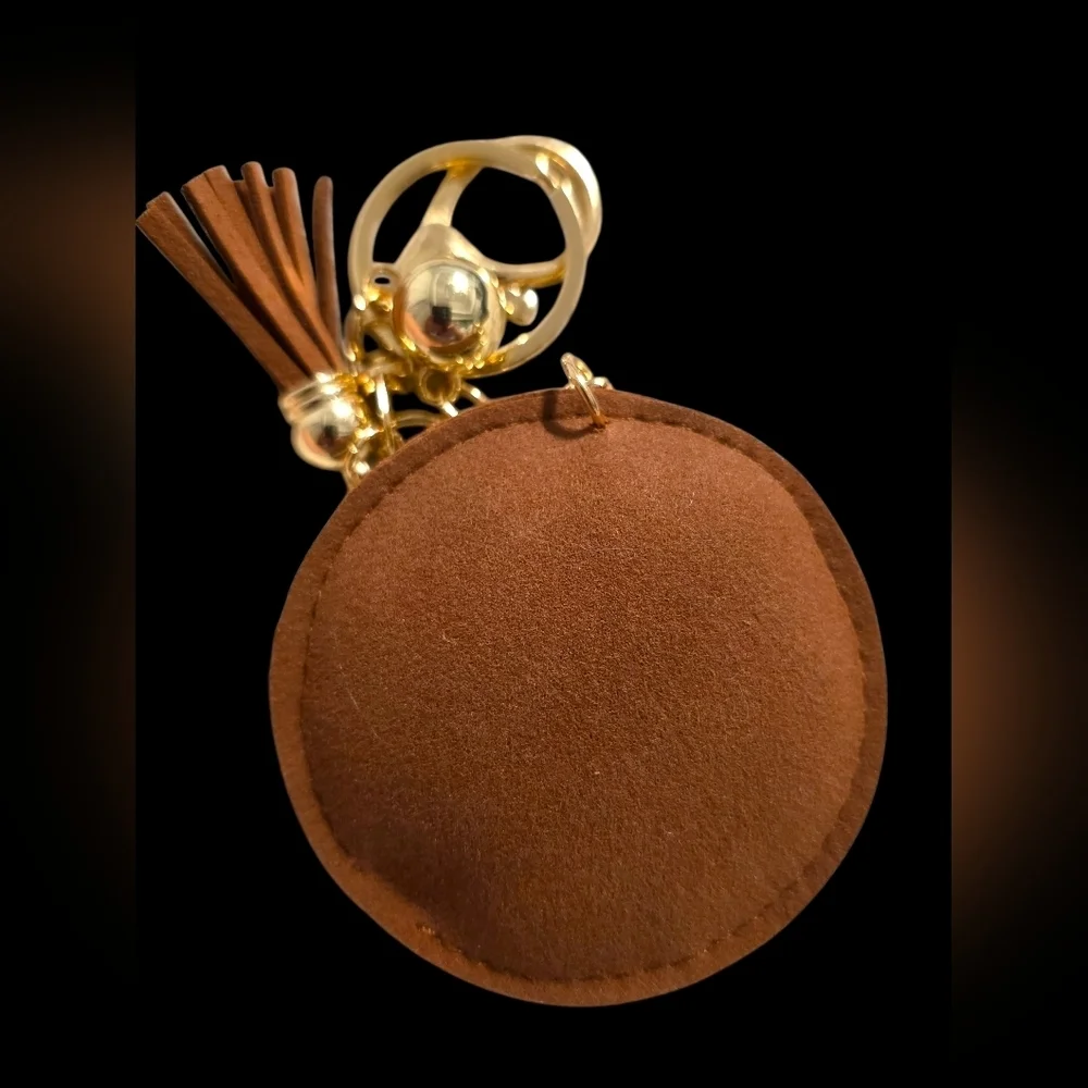 Checkered Brown LV Rhinestone Embellished Key Bag Charm Keychain